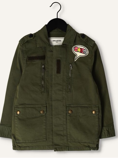 Zadig & Voltaire Army Green Kid Girl Mill Coat With Patch Size 6x